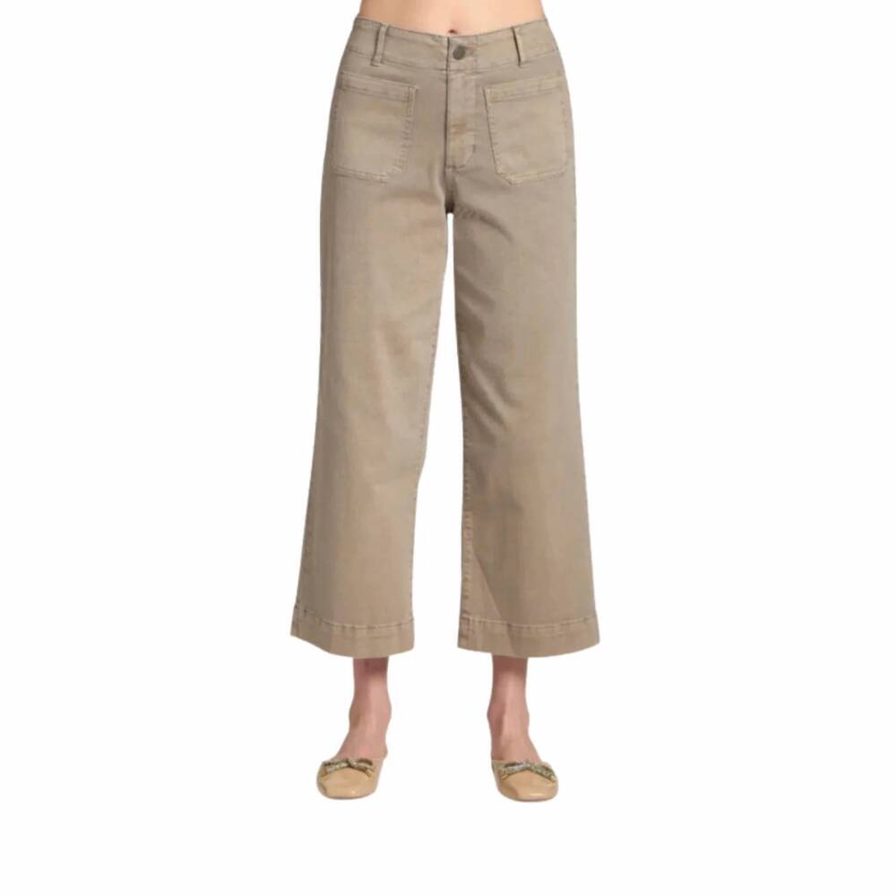 NEW APNY women's cropped wide leg pant with patch pockets in mocha